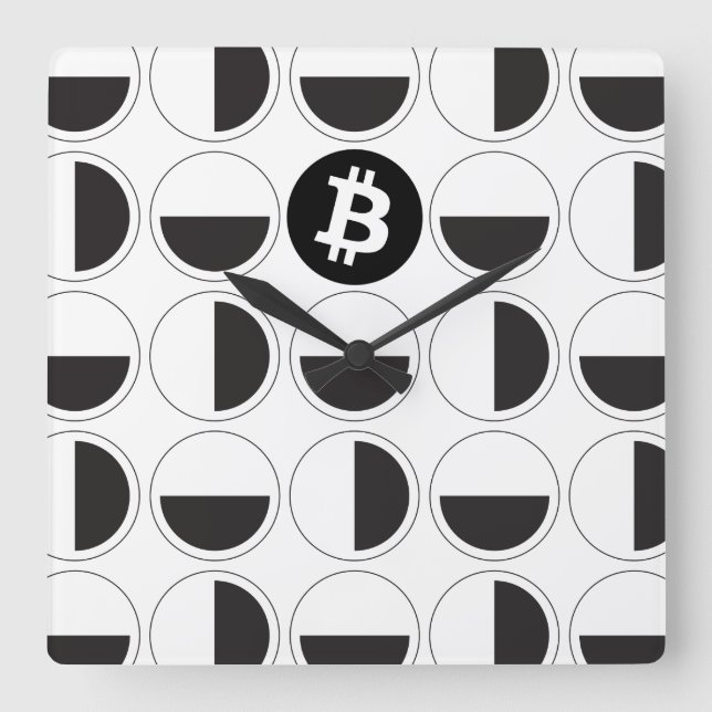 Bitcoin Designer Black & White Fyrkantig Klocka (Framsida)