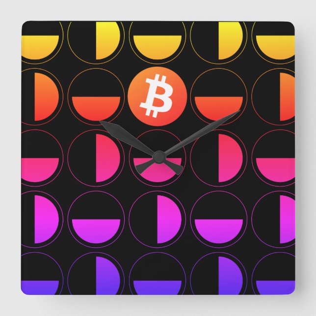 Bitcoin Designer Fyrkantig Klocka (Framsida)