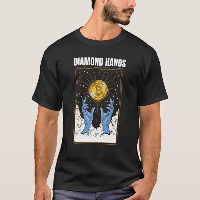 Bitcoin Diamond Hand Meme Crypto Hodl WSB T Shirt (Framsida)