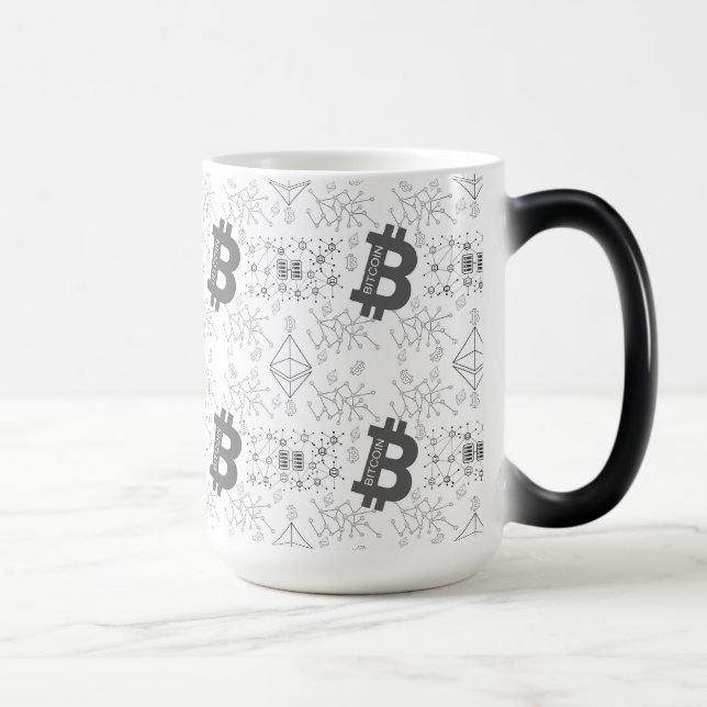 Bitcoin Digital Cryptocurrency Black White Mönster Magisk Mugg (Höger)