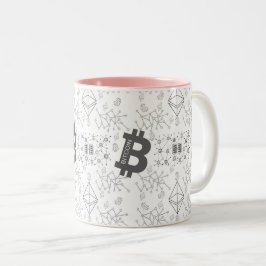 Bitcoin Digital Cryptocurrency White Black Mönster Två-Tonad Mugg
