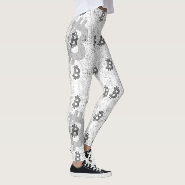 Bitcoin Digital Money White Cryptocurrency Leggings (Höger)