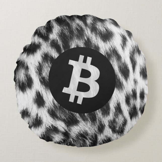Bitcoin Djur (Snöleopard, Stil 1) Rund Kudde (Framsidan)