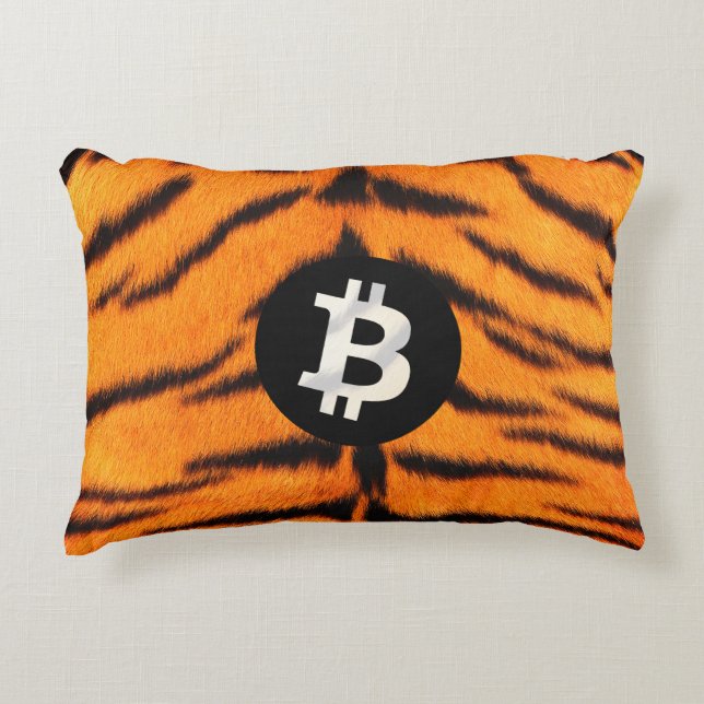 Bitcoin Djur (Tiger, Stil 1) Prydnadskudde (Framsidan)