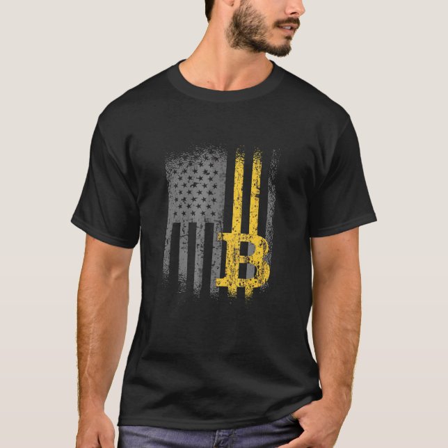 Bitcoin Flagga Crypto Cryptocurrency Btc-blockkedj T Shirt (Framsida)
