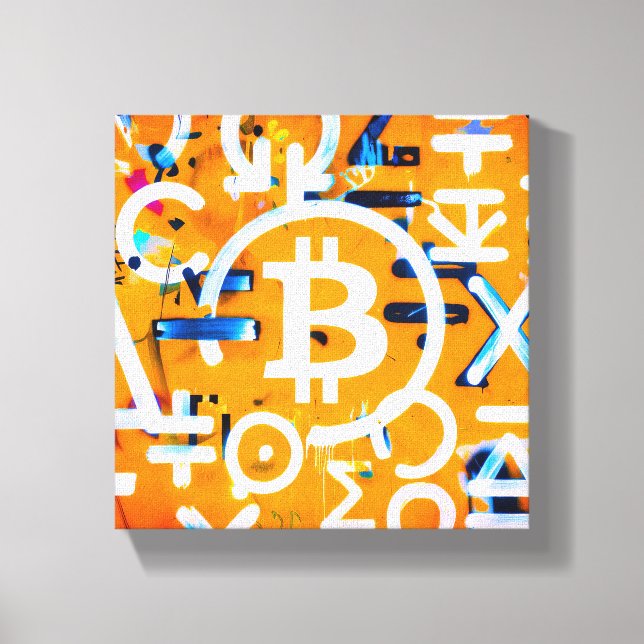 Bitcoin Gatukonst (Orange Painting No. 3) Canvastryck (Framsida)