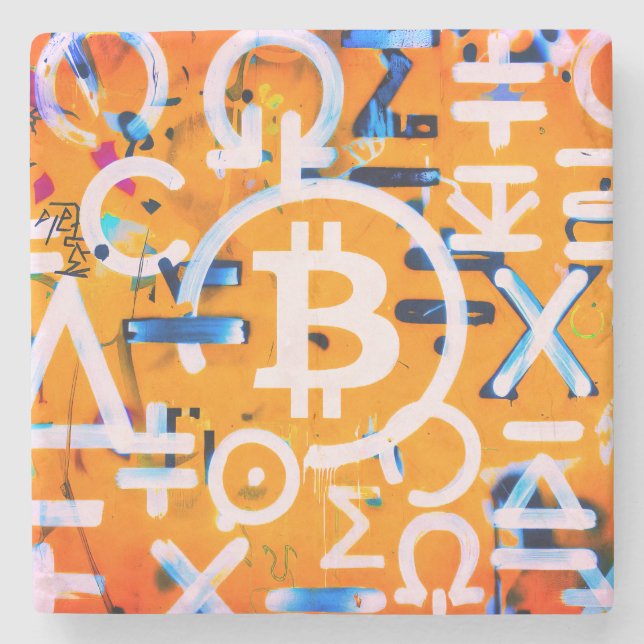 Bitcoin Gatukonst (Orange Painting No. 3) Stenunderlägg (Framsidan)