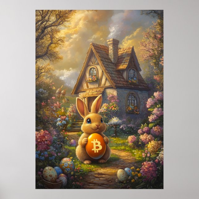 Bitcoin Glad påsk Bunny Rabbit Wall Art Poster (Framsidan)