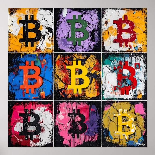 Bitcoin Graffiti Konstsamling med Djärva Färger Poster (Framsidan)