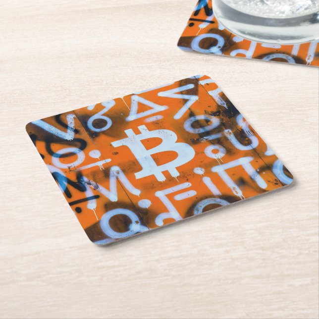 "Bitcoin Graffiti" (stil #1) Gatukonst Underlägg Papper Kvadrat (Vinklad)