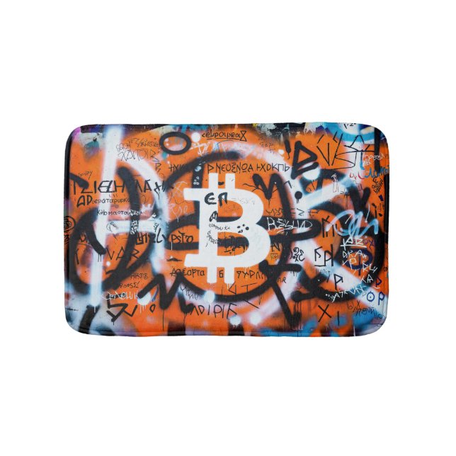 "Bitcoin Graffiti" (stil #4) Gatukonst Badrumsmatta (Framsidan)