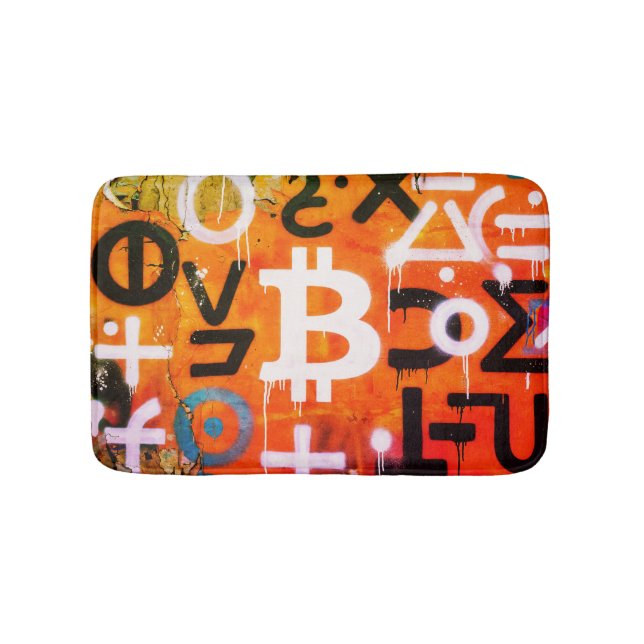 "Bitcoin Graffiti" (stil #6) Gatukonst Badrumsmatta (Framsidan)