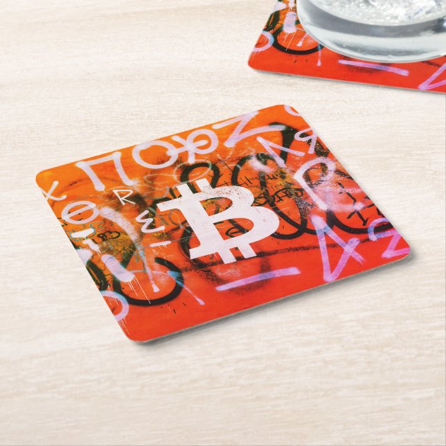 "Bitcoin Graffiti" (stil #9) Gatukonst Underlägg Papper Kvadrat (Vinklad)
