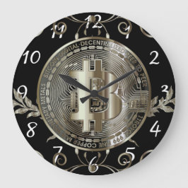 Bitcoin Guld Coin Black Money Design Round Clock Stor Klocka