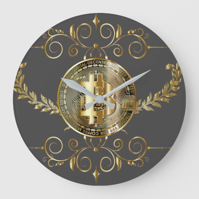 Bitcoin Guld Coin Brown Stor Klocka (Framsida)
