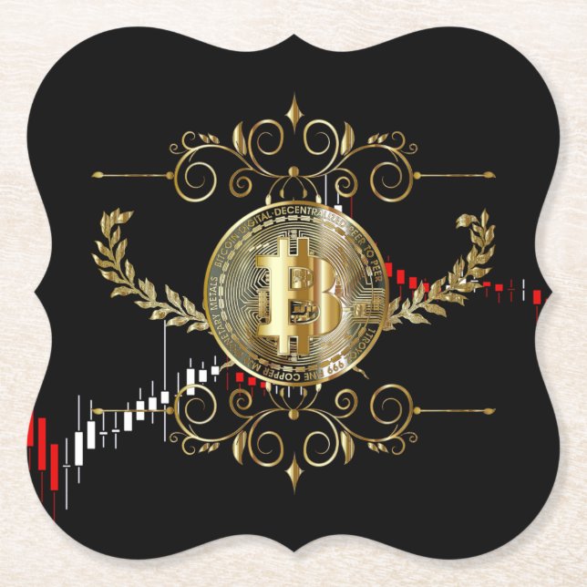 Bitcoin Guld Coin Crypto Black Red Underlägg Papper (Framsida)