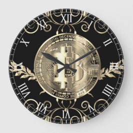 Bitcoin Guld Mynt Pengar Design Stor Klocka