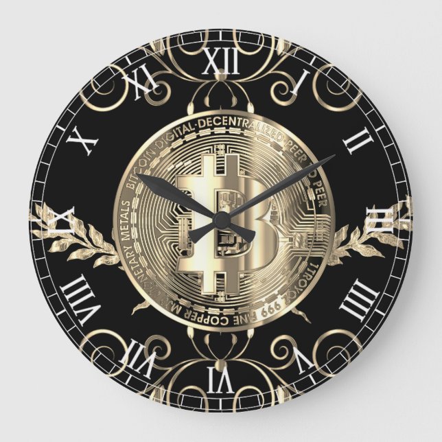 Bitcoin Guld Mynt Pengar Design Stor Klocka (Framsida)