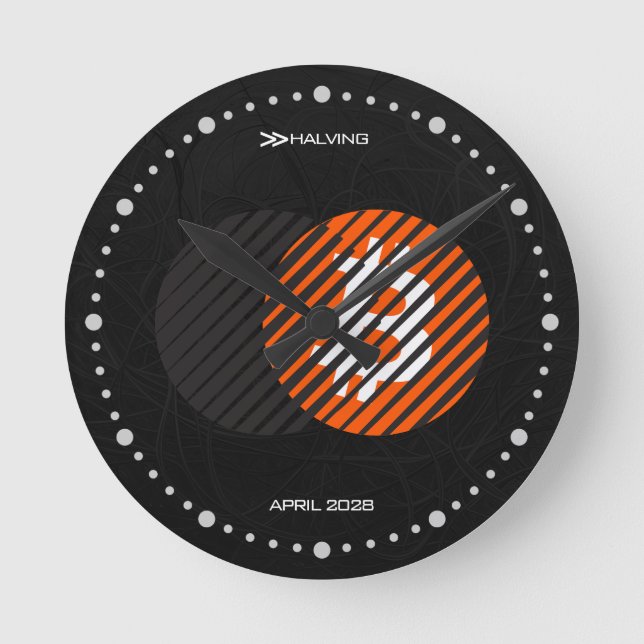 Bitcoin Halvering 2028 (stil: 2 / Klassisk Orange) Rund Klocka (Framsida)