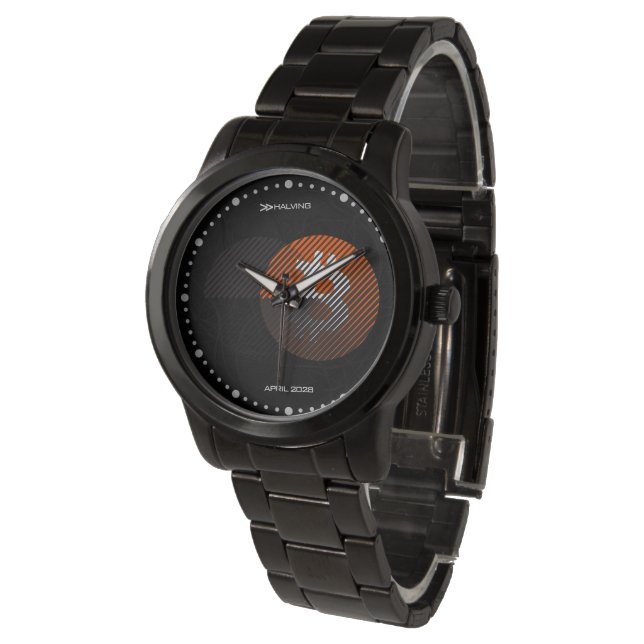 Bitcoin Halvering 2028 (stil: 3 / Klassisk Orange) Armbandsur (Vinklad)