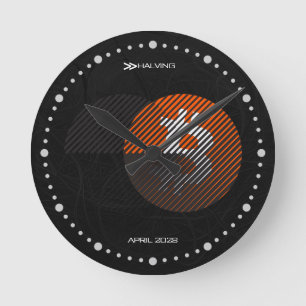 Bitcoin Halvering 2028 (stil: 3 / Klassisk Orange) Rund Klocka