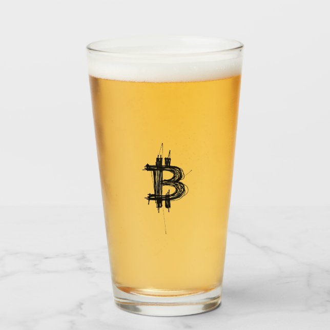 Bitcoin Line Art-logotyp (Svart ₿) Glaskopp (Baksida fylld)