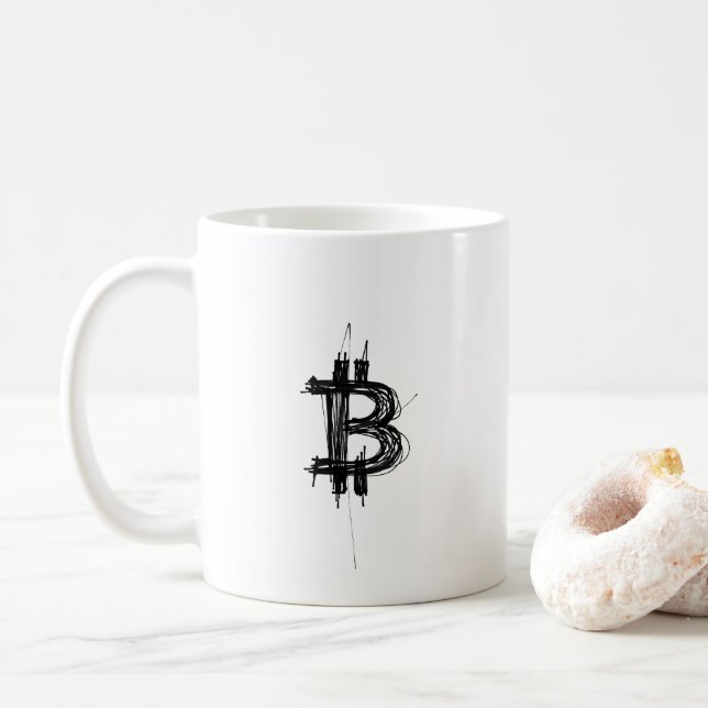 Bitcoin Line Art-logotyp (Svart ₿) Kaffemugg (Med munk)