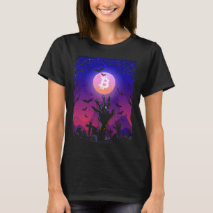 Bitcoin Måne Gravsten Kyrkogård Kuslig Halloween T Shirt