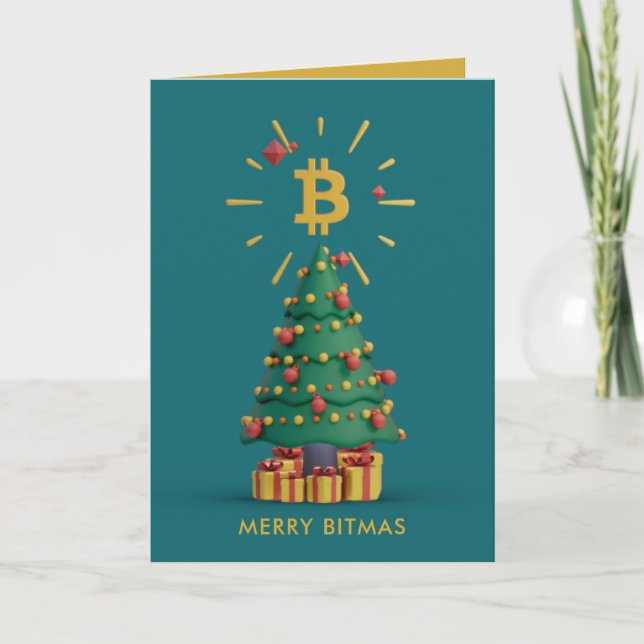 Bitcoin Merry Bitmas Cryptocurrency jul jul Helgkort (Framsida)