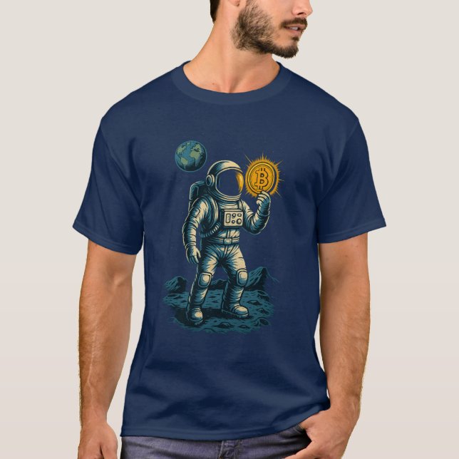 Bitcoin Miner in Space - Glowing Astronaut Design T Shirt (Framsida)