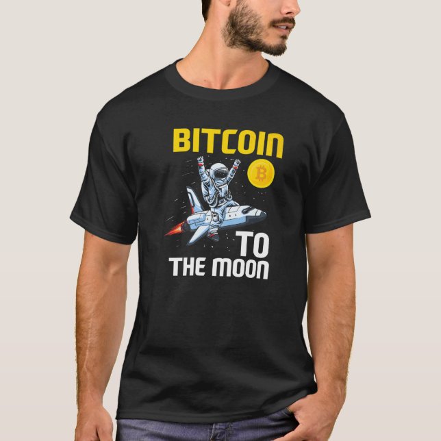 Bitcoin Moon Astronaut BTC Cyrpto Cryptocurrency T Shirt (Framsida)