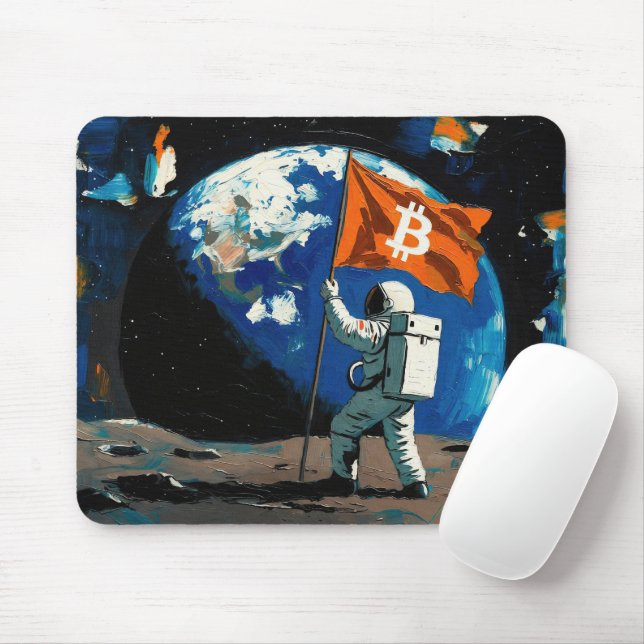 "Bitcoin Moon" Oljemålning #4 Musmatta (Med mus)