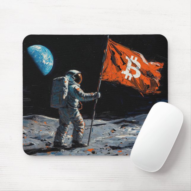 "Bitcoin Moon" Oljemålning #5 Musmatta (Med mus)