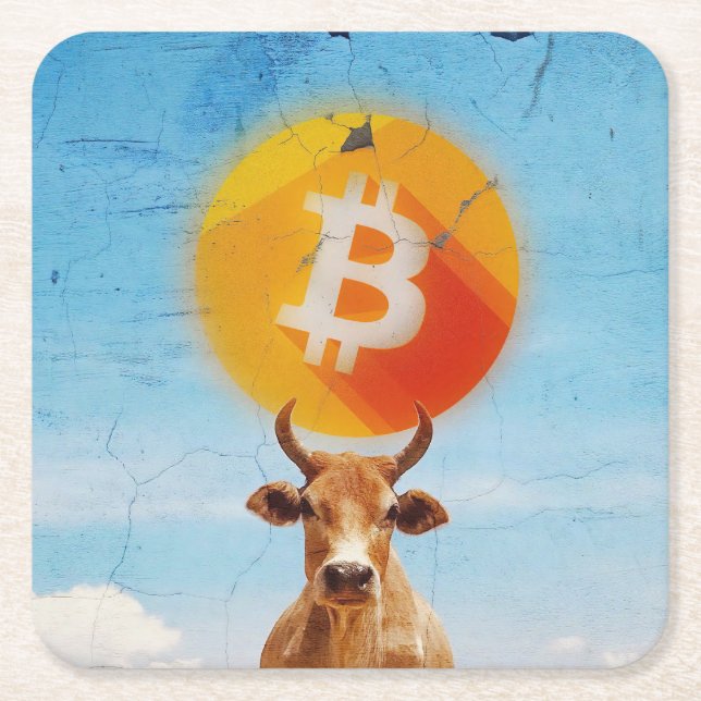 Bitcoin Motståndskraftig Tjurfighting Underlägg Papper Kvadrat (Framsidan)