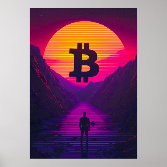 Bitcoin Neon Retro Sunset Poster (Framsidan)