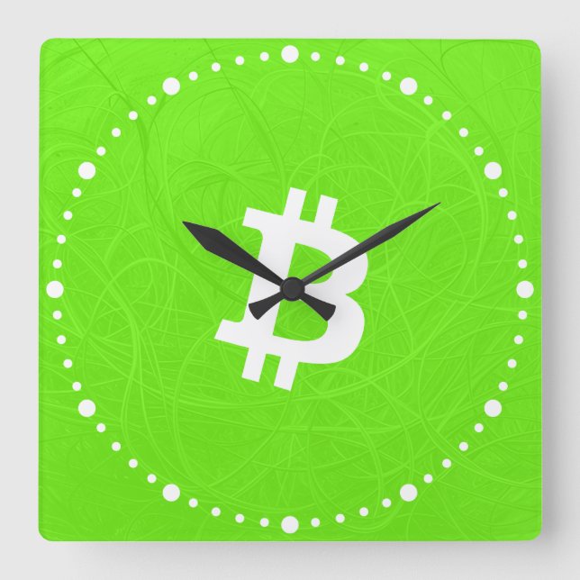 Bitcoin Neuron Grön Fyrkantig Klocka (Framsida)