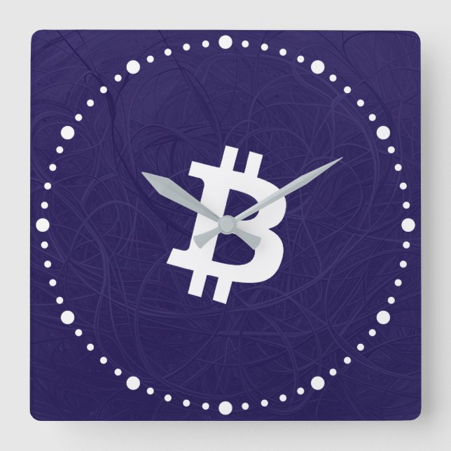 Bitcoin Neuron Mörkblå Fyrkantig Klocka (Framsida)