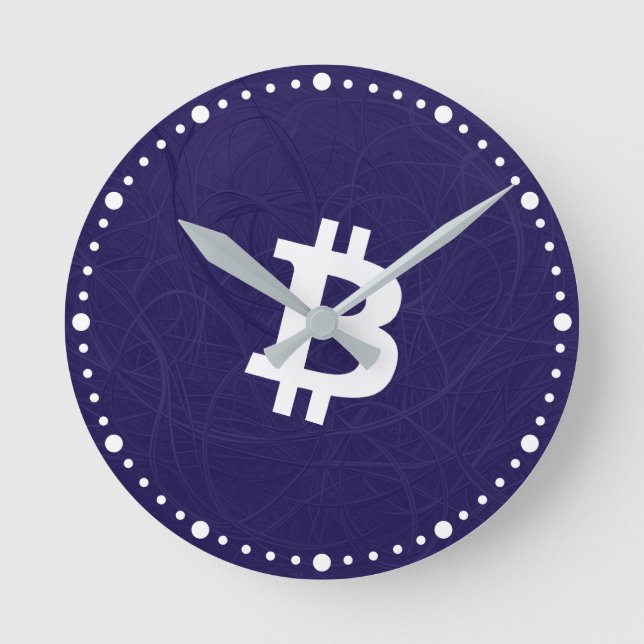 Bitcoin Neuron Mörkblå Rund Klocka (Framsida)