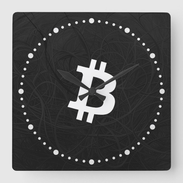 Bitcoin Neuron Svart Fyrkantig Klocka (Framsida)