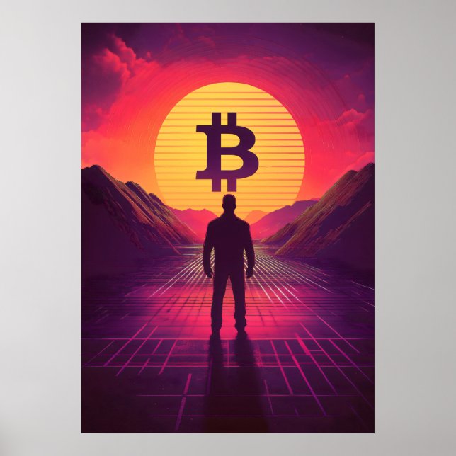 Bitcoin Retro Sunset Crypto Poster (Framsidan)