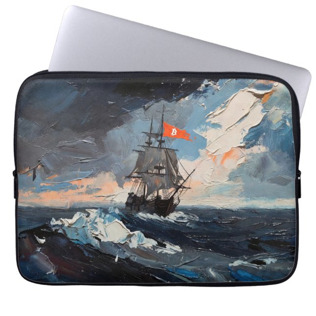 "Bitcoin Sailing" Oljemålning #1 Laptop Fodral (Framsidan)
