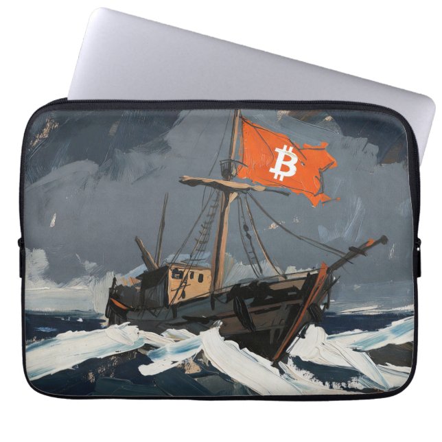 "Bitcoin Sailing" Oljemålning #2 Laptop Fodral (Framsidan)