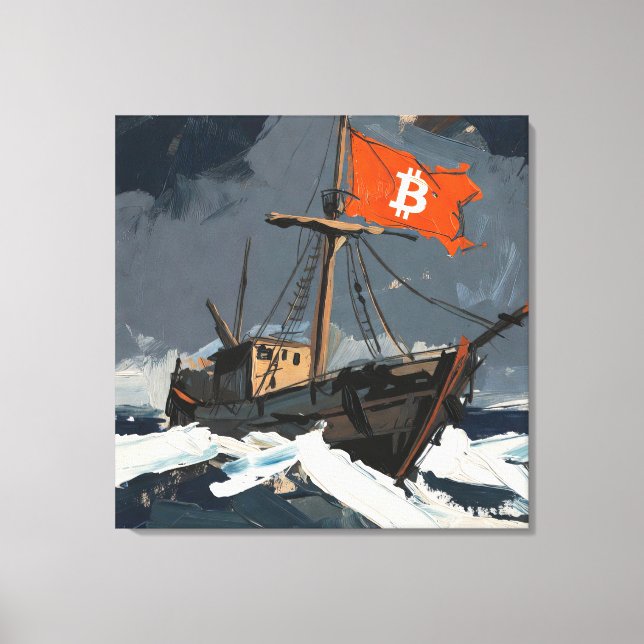 "Bitcoin Segling" Oljemålning #2 Canvastryck (Framsida)