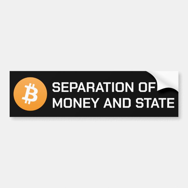 Bitcoin Separation of Money & State Bumper Sticker Bildekal (Framsidan)