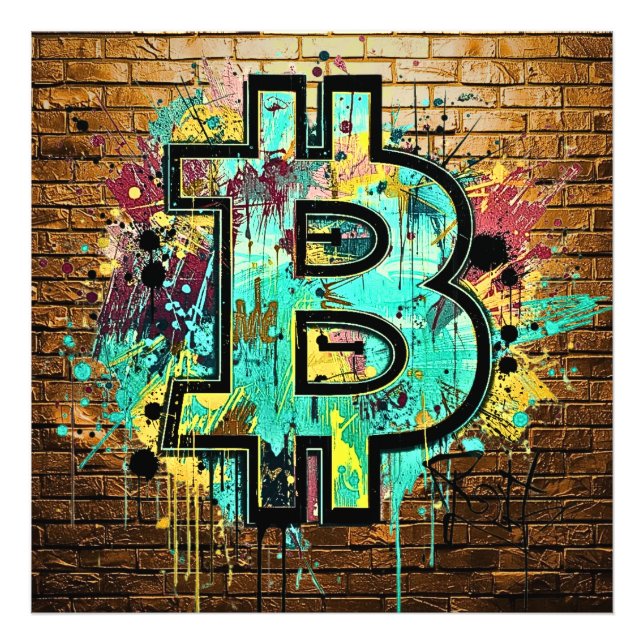Bitcoin Street Art Affisch – Färgrik Graffiti Desi Fototryck (Framsidan)