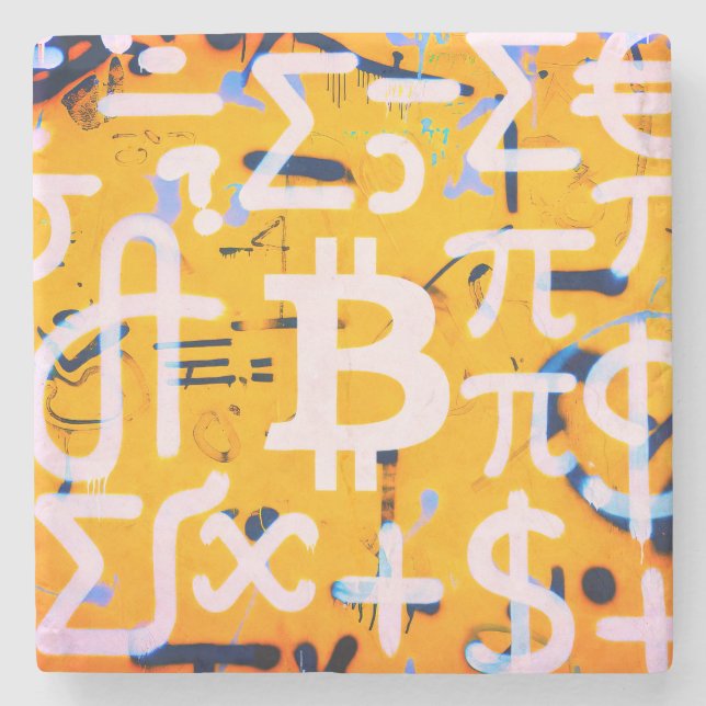 Bitcoin Street Art (Orange Målning Nr 4) Stenunderlägg (Framsidan)