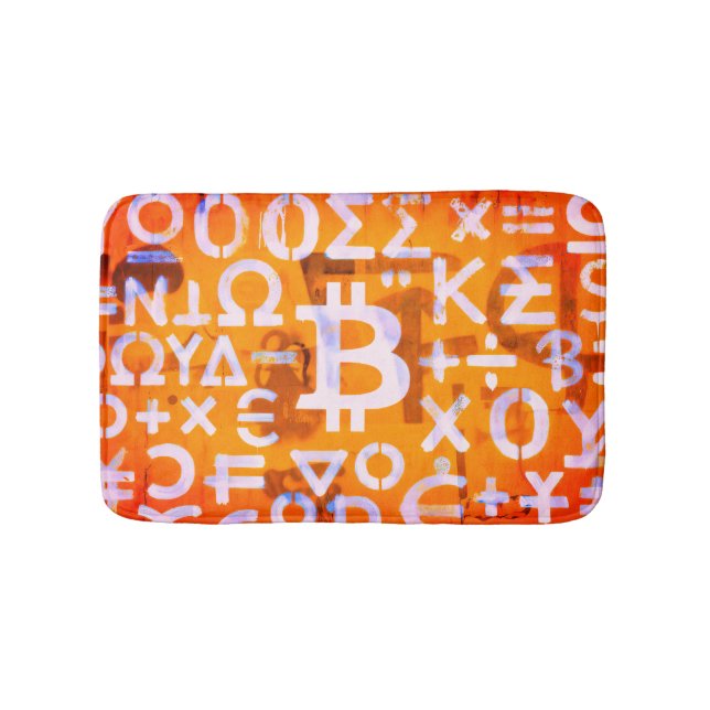 Bitcoin Street Art (Orange Målning Nr 6) Badrumsmatta (Framsidan)