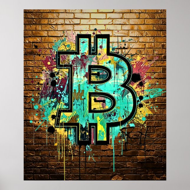 Bitcoin Street Art-poster – Färgglatt Graffiti-des Poster (Framsidan)