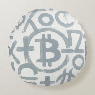 Bitcoin Street Art (Vit målning nr 2) Rund Kudde