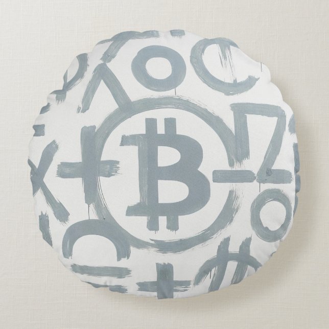 Bitcoin Street Art (Vit målning nr 2) Rund Kudde (Framsidan)